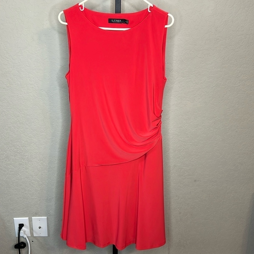 335 - Lauren Ralph Lauren Black Label Red-Orange Knee Length MIDI Dress, Size 14